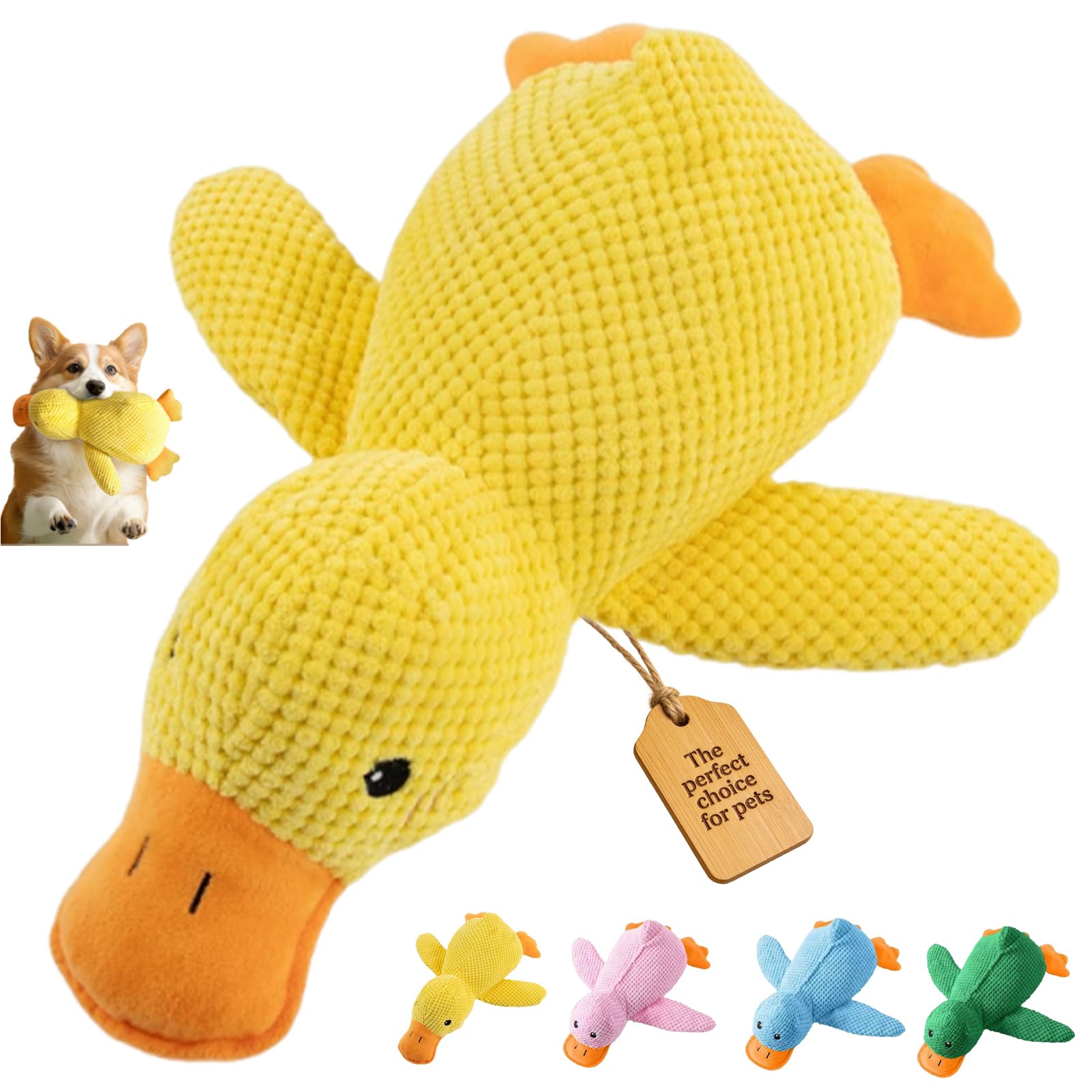 2026 New Calming Duck Toy for Dogs, Interactive Quacking Dog Toy with Quack Sound and Crinkle, Soft Plush Durable, Chew Doll with Squeaker for Pets Indoor and Outdoor (Yellow, L: 45 * 38CM)