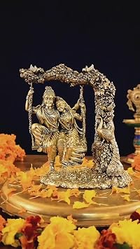 Premium Brass Radha Krishna Swing Statue, 15 CM Radha Krishna jhula Idols for Home Temple, Goddess Radha Lord Krishna Hindu Divine Couple, RadheKrishna Figurine |