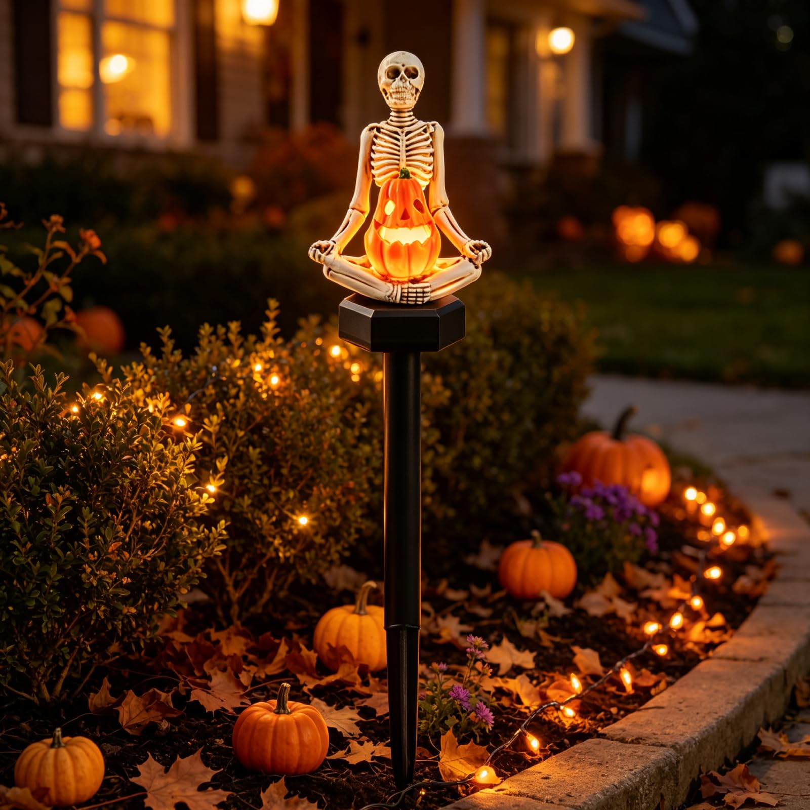 Solar Halloween Pumpkin Pathway Lights, Waterproof Resin Yard Stakes Set