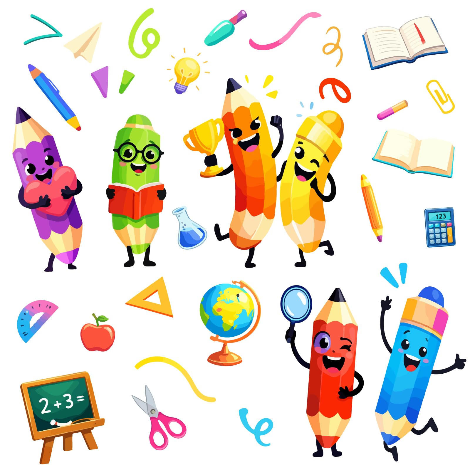 PLIGREAT Colorful Pencils Wall Stickers, Cartoon Art Decals