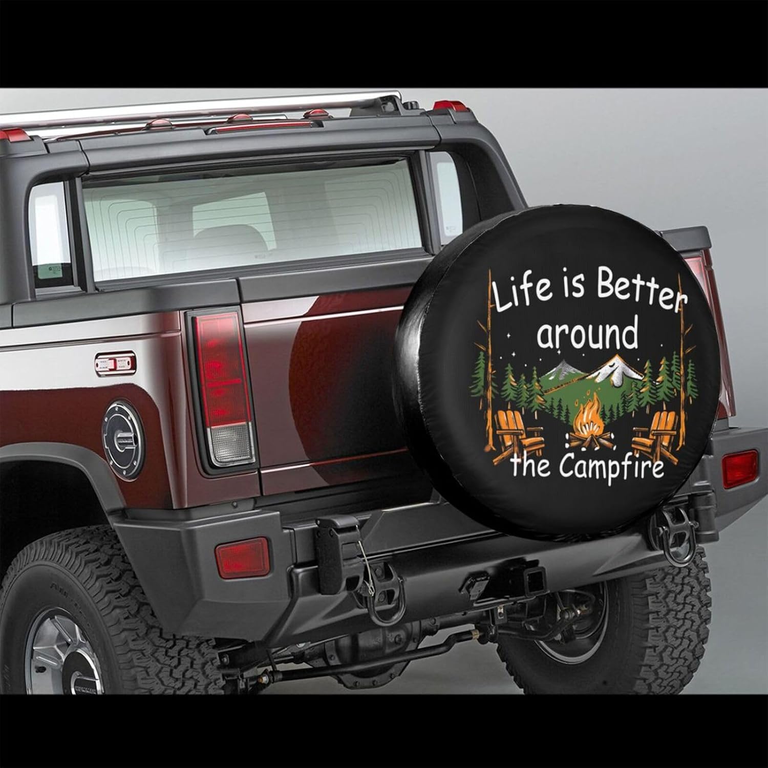 Life is Better Around The Campfire Spare Tire Cover for Rv Trailer Camper Truck SUV -Cool Cute Wheel Protectors Cover Waterproof Fabric for Travel Camping Outdoor,Universal Fit,15 inch