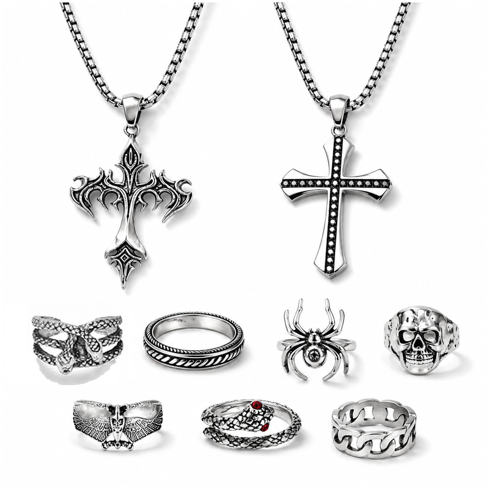 8-Piece Gothic Necklace, Gothic Jewellery, Gothic Chain, for Alternative Fashion and Daily Wear-image-16