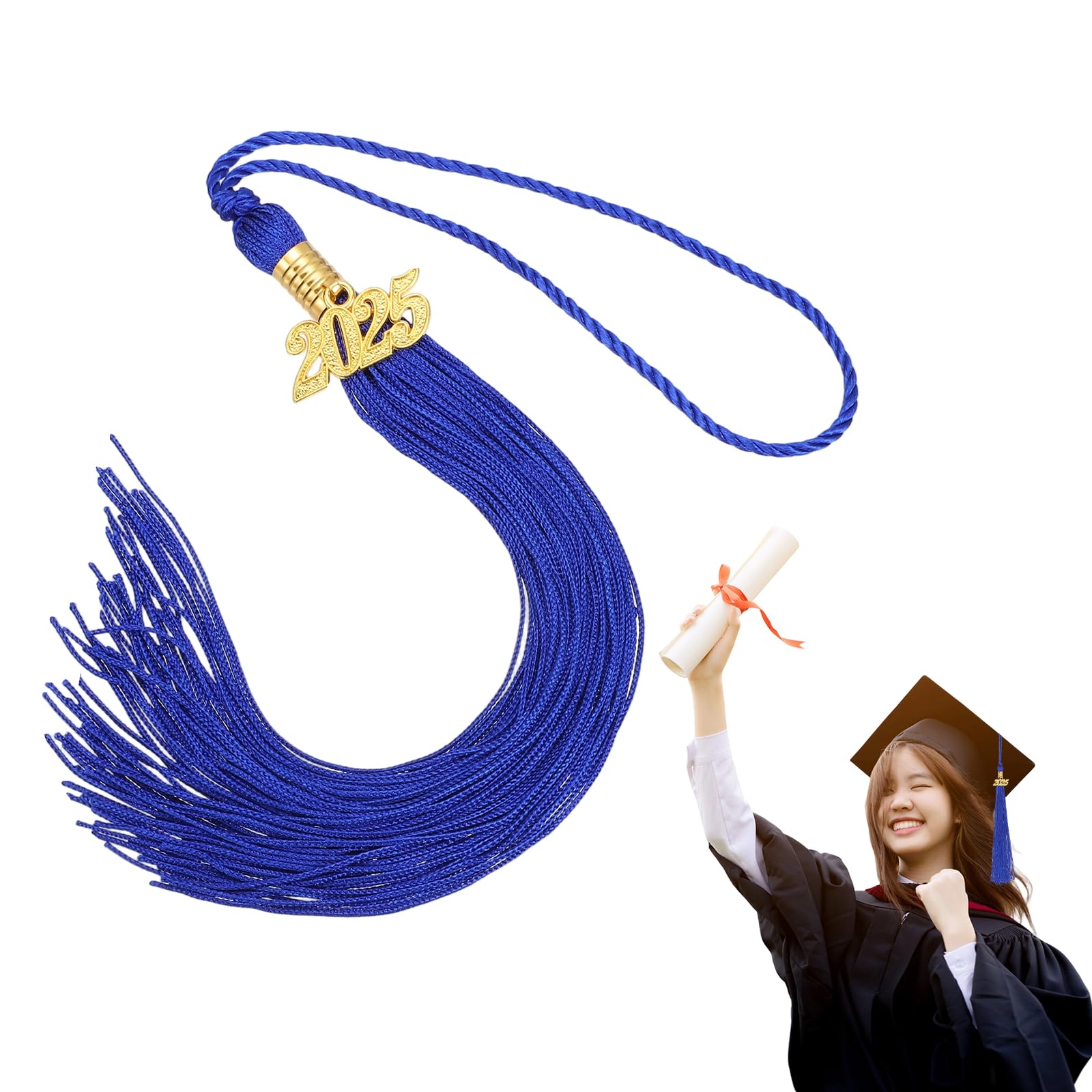 MECCANIXITY Graduation Tassel 2025, Blue Tassels with 2025 Year Gold Date Charms Academic Graduation Charm Cap Decorations Party Decorations