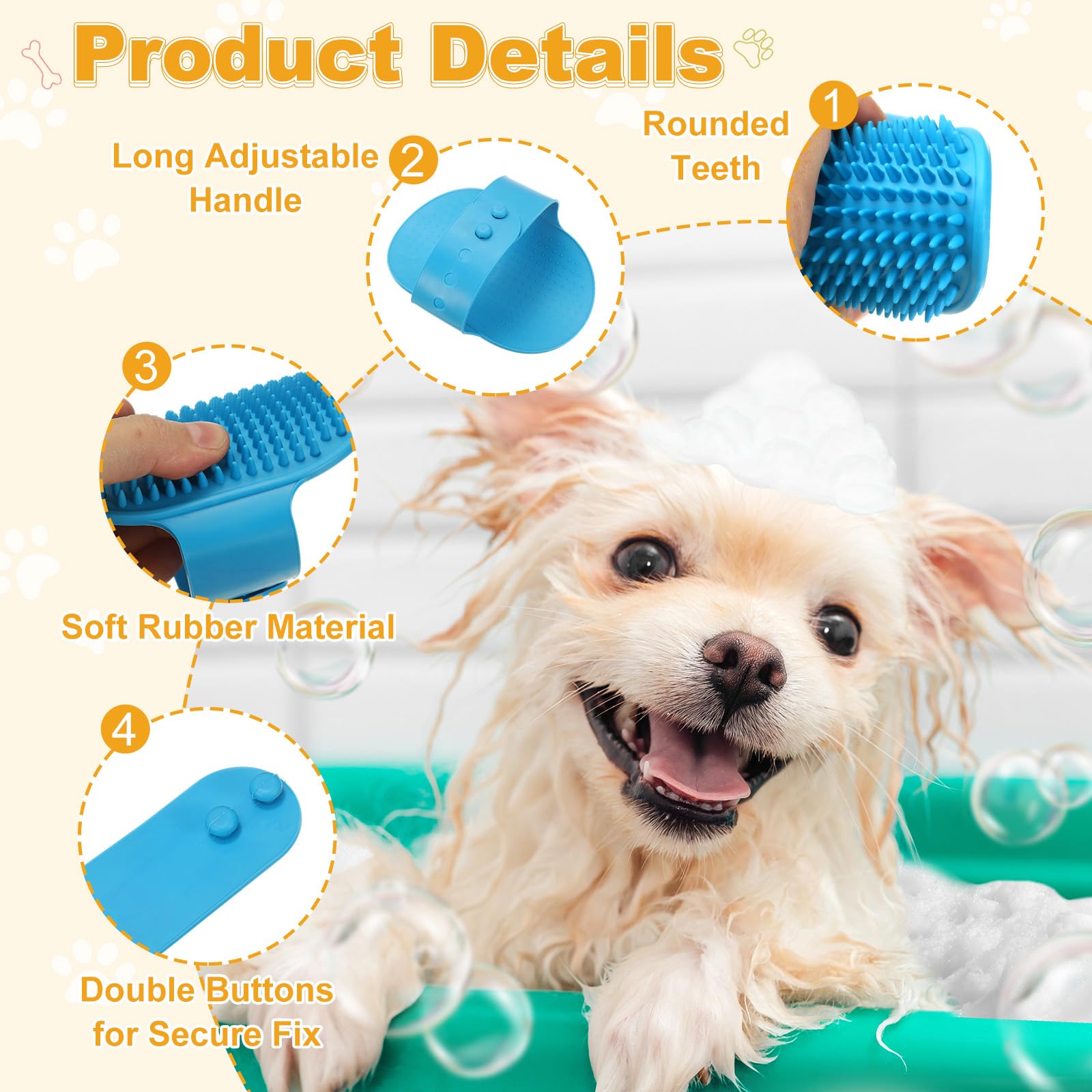 Hunde-Badebürste, Silikon-Shampoo-Bürste mit verstellbarem Ringgriff, Massage-Schrubber (2 Stück, blau), für langes, kurzes Haar, Hunde und Katzen, Baden, Reinigung, Shampoonieren