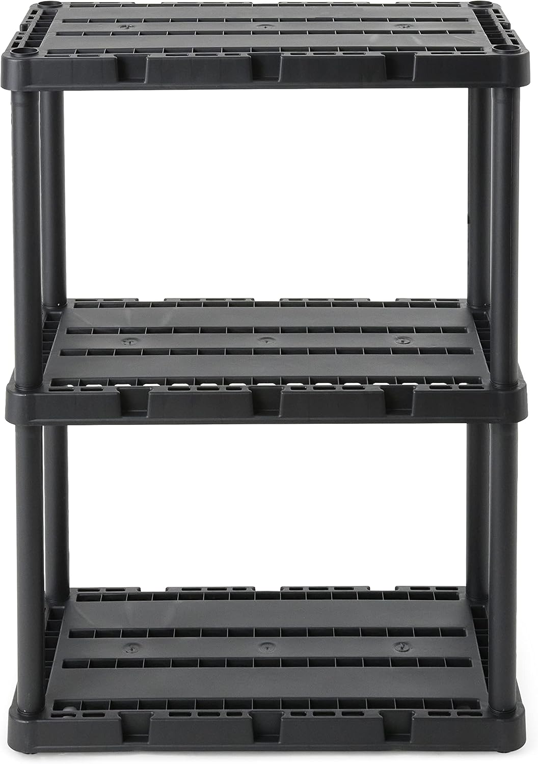 Gracious Living 3 Shelf Knect-A-Shelf Solid Light Duty Storage Unit 24 x 12 x 33 Organizer System for Home, Garage, or Basement, Black (4 Pack)