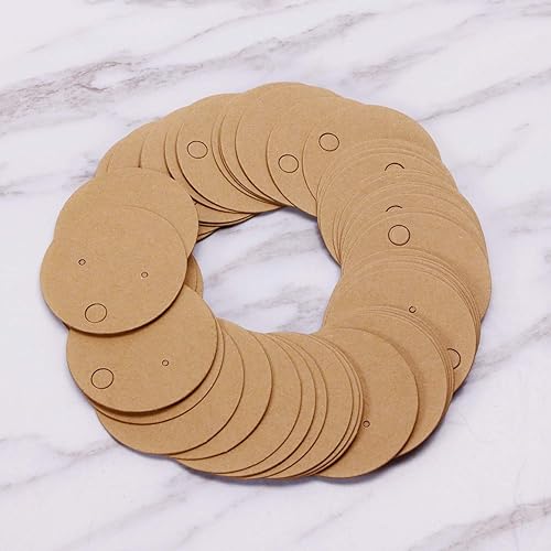 Miniatura 3 de Shapenty 1.6 in de diámetro pequeño y redondo de papel kraft en blanco para oreja, pendientes de tarjetas de visualización, etiqueta de precio,