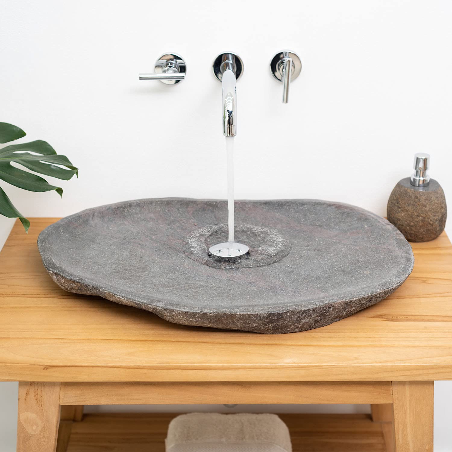 Naturstein Waschbecken 60 cm in grau extra flach - Mit Unikat Auswahl