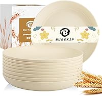 Vista 1 de Juego de 8 Platos Hondos para Cena, Plato de Paja de Trigo de 9 Pulgadas, Plato de Plástico Ligero e Irrompible Reutilizable, Apto para Microondas