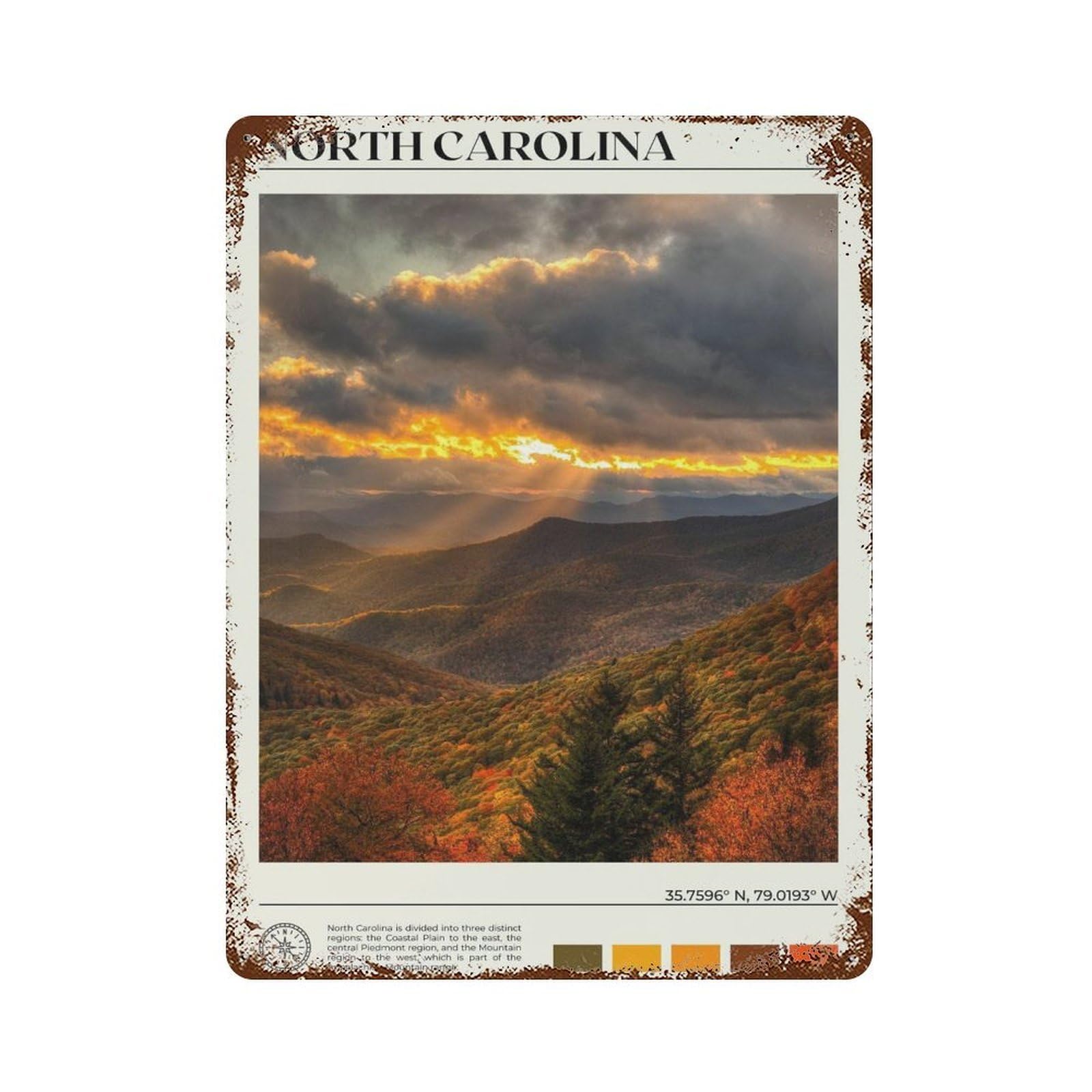 xiaoxiaoshen Real Photo North Carolina Decor Wall Decor Art Metal Tin Poster Modern Home Decor Art Home Bar Shop Decorations Vintage Sign 40x30cm