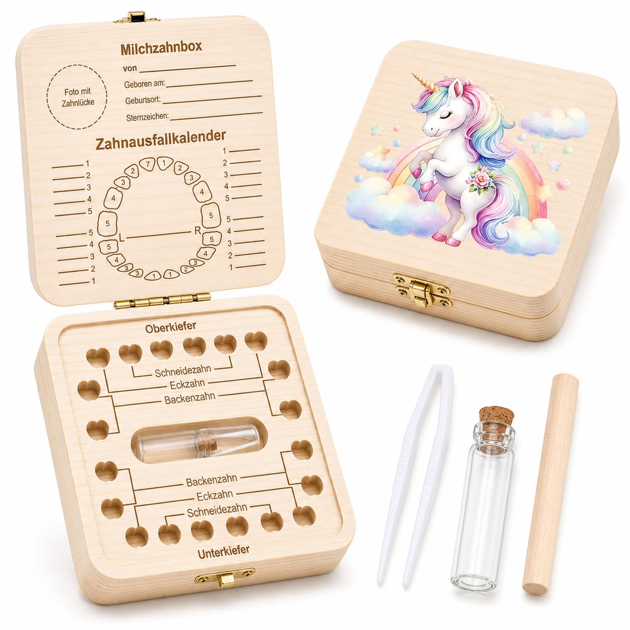 Shengruili Zahnbox Holz Milchzähne Box,Milchzahndose,Zahnbox für Milchzähne,Milchzahndose Mädchen,Aufbewahrungsbox für Baby-Zähne,Zahnschachtel milchzähne