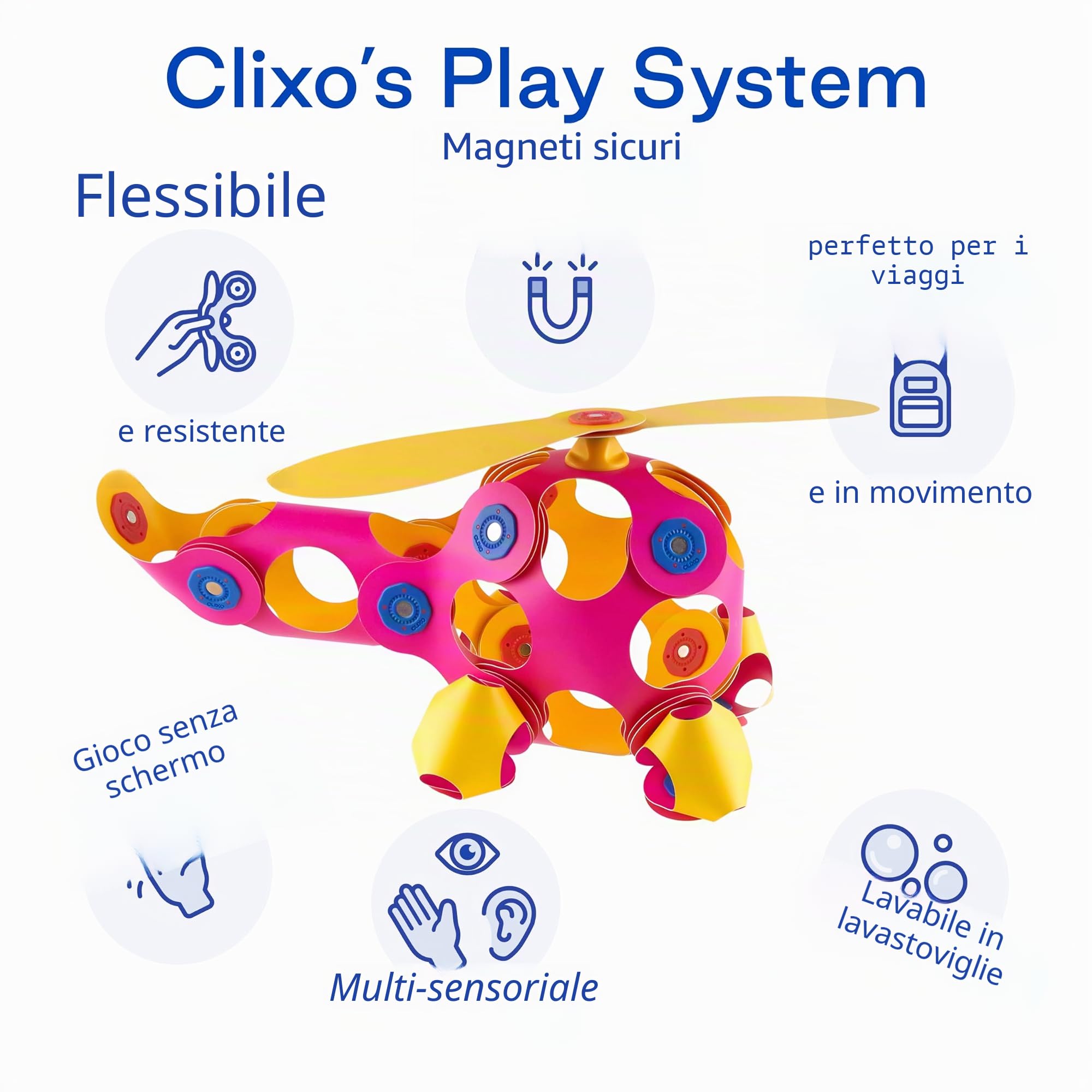 Clixo Crew 30 pezzi – Rosa & Giallo - Il giocattolo magnetico da costruzione flessibile, per aumentare l'immaginazione, design moderno e modulare per ore di gioco STEM. Un magnete multi-sensoriale