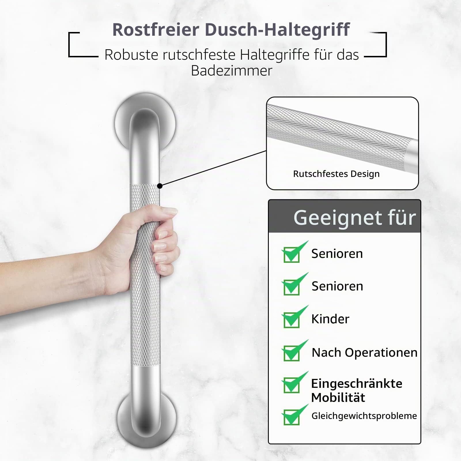 Gotega 2 Stück Haltegriff Dusche, 45 cm Haltegriffe für Senioren, 304 Edelstahl Badezimmer Haltegriff Rutschfester badewannengriff Sicherheitsgriff für Badewanne, Dusche, Toilette