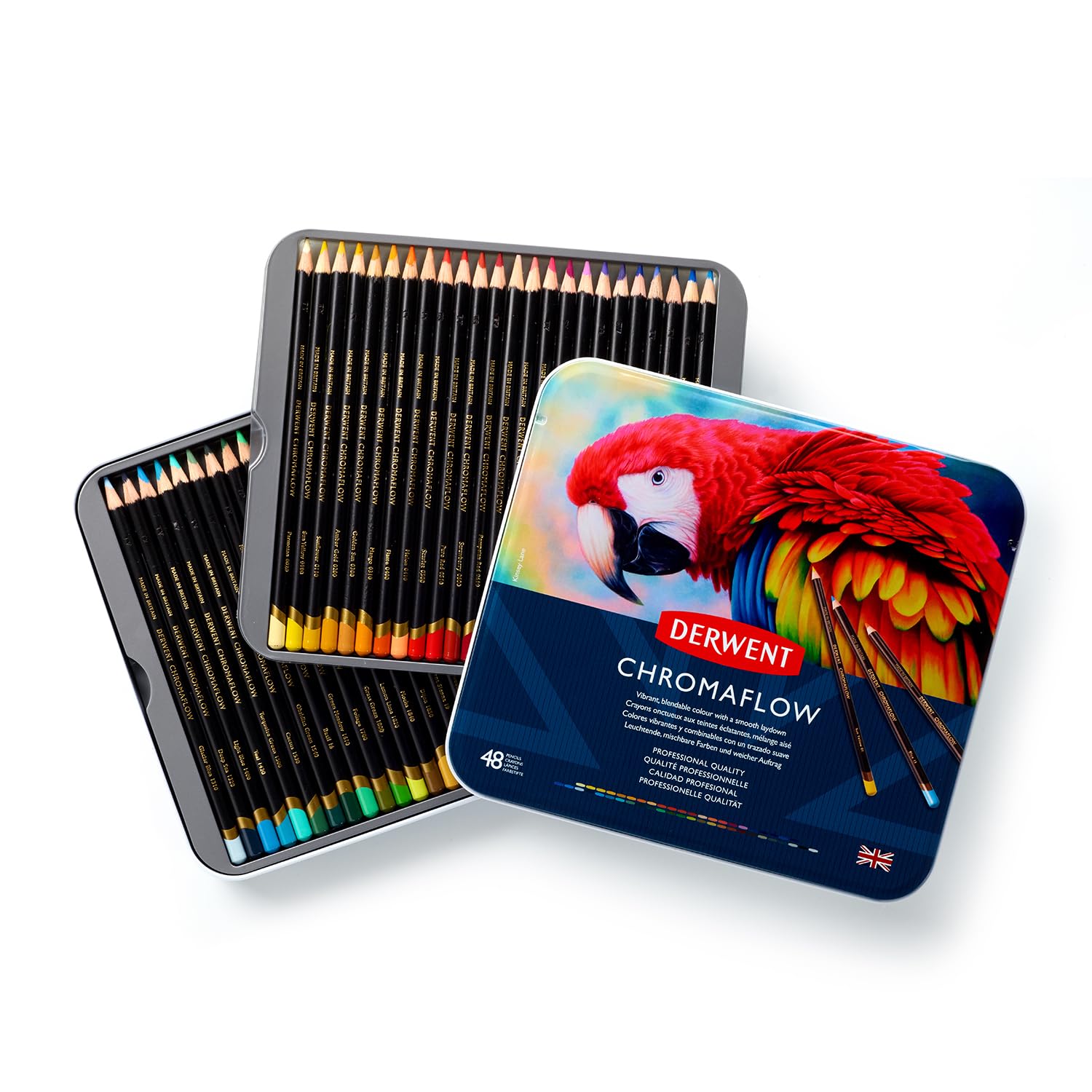 Derwent Chromaflow Set di 48 Matite con Corpo Rotondo da 3,​5 mm, Nucleo Cremoso e Sfumabile, Adatto per Disegnare, Colorare e Stratificare