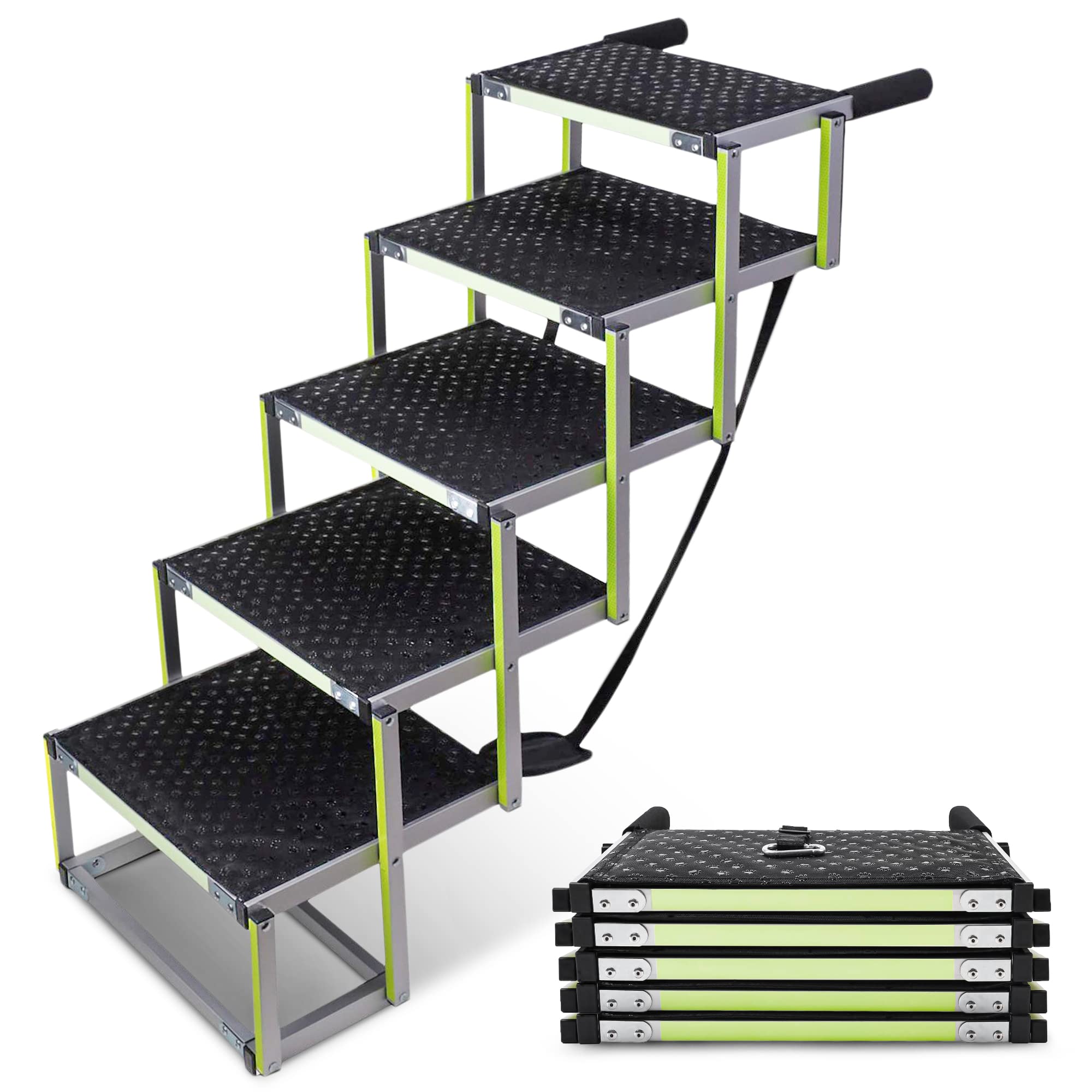 Dog ramps for Small & Big Dogs PRIORPET - Glow in The Dark Marking - Gentle on The Joints Foldable car ramp - Dog Steps Suitable for Medium Cars - Non-Slip Surface - Dog Stair 5 Steps