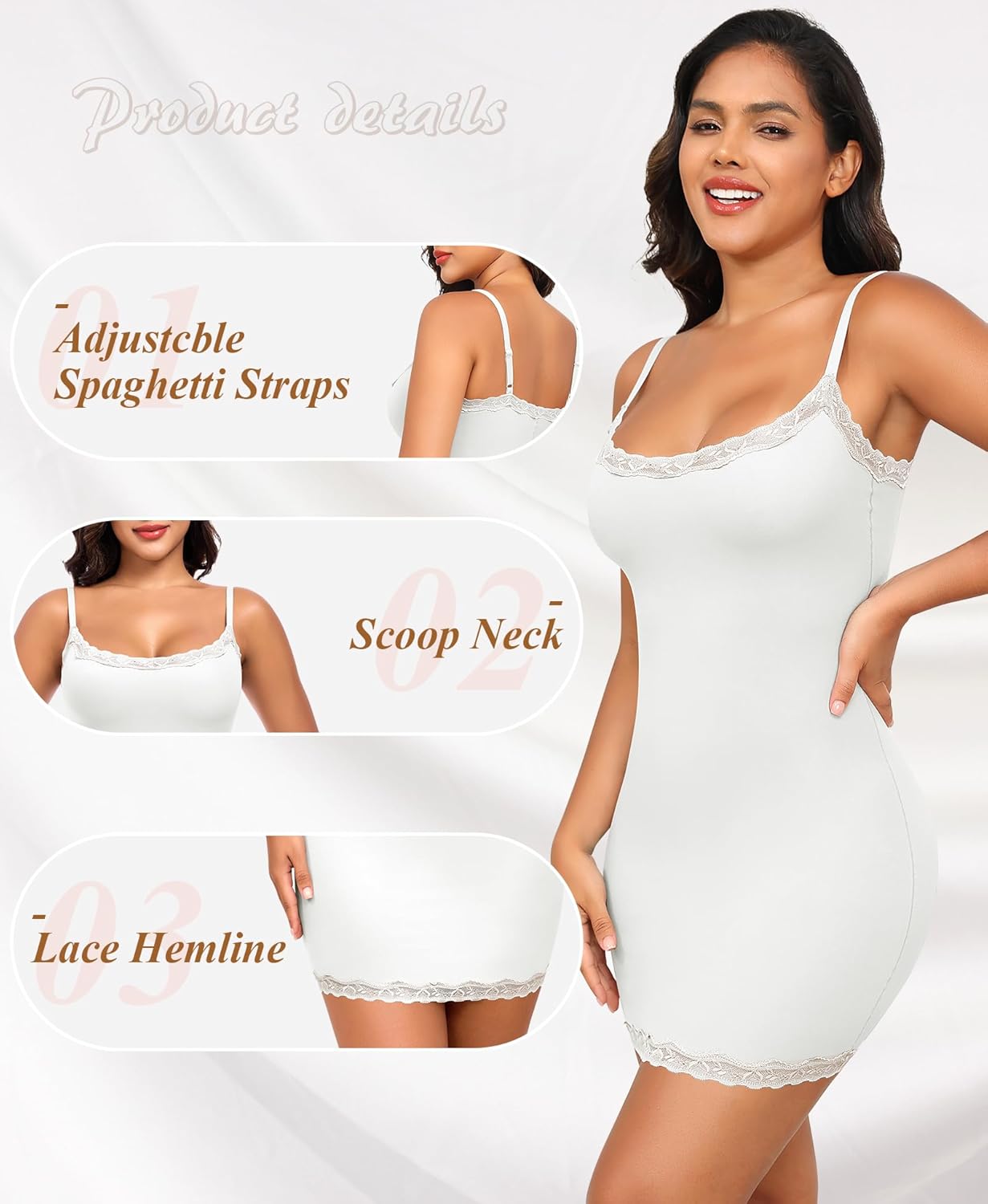 Slip Dress for Women Adjustable Spaghetti Straps Full Slips Under Dresses Cami Dress Slip Nightgown - Image 4