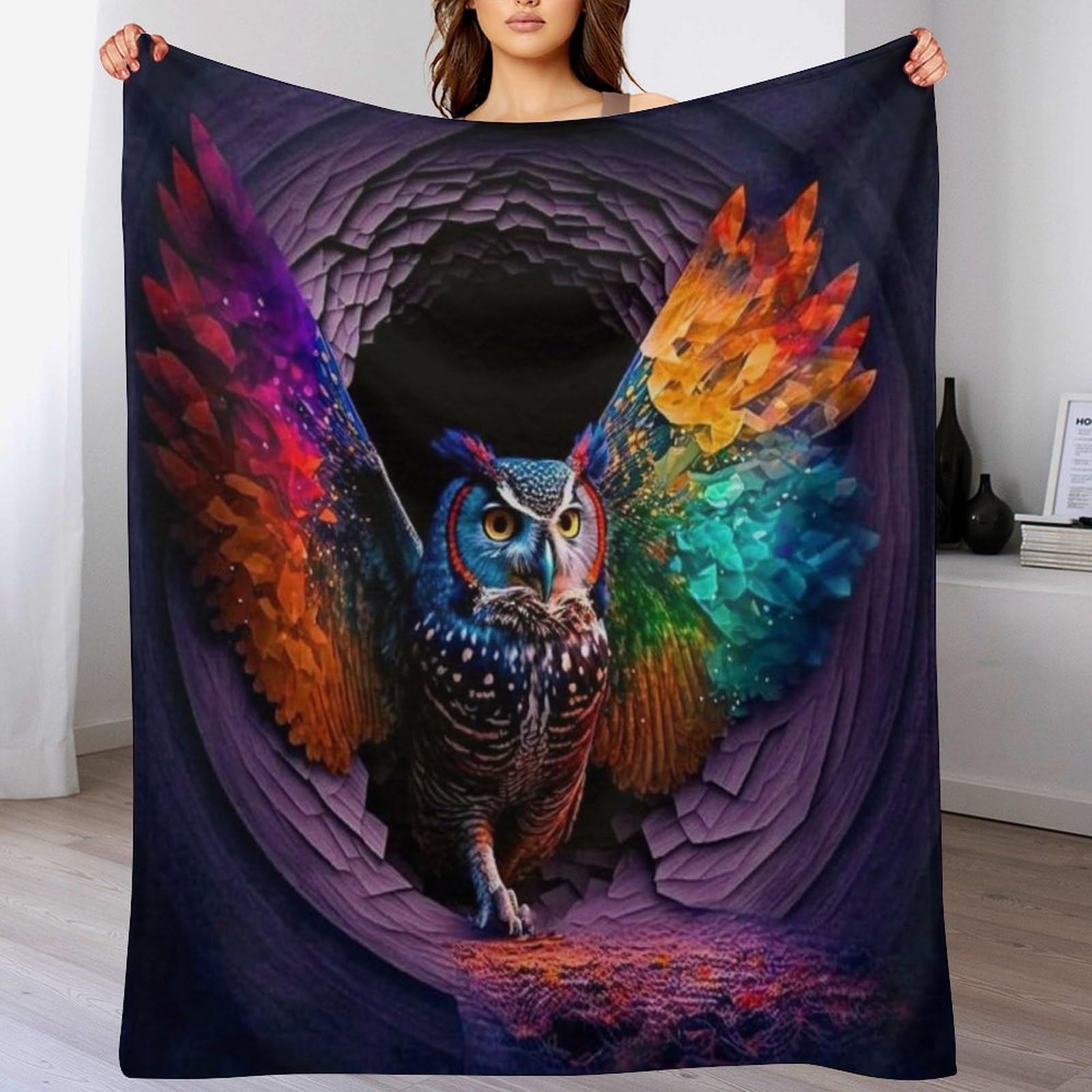 Jeté de canapé résistant motif hibou pour un cocon de douceur absolue