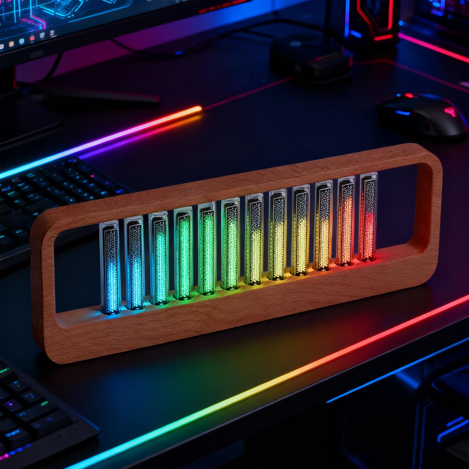 Wyświetlacz analizatora widma audio, lampa RGB Sound Pickup Spectrum, 7 wstępnie ustawionych trybów, regulowane światło spektrum muzyki, z rurką Nixie, przetwornikiem MIC, do dekoracji USB