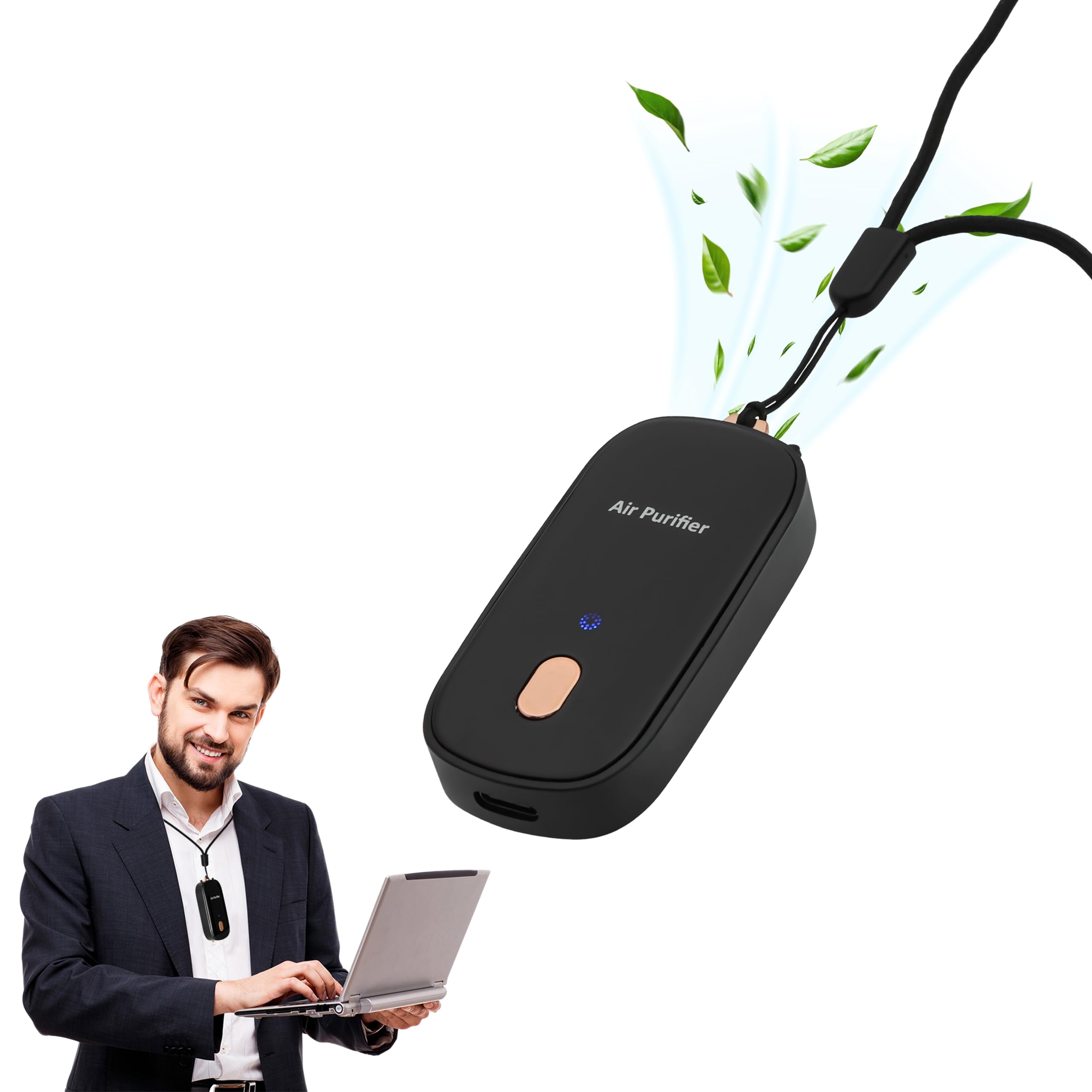 AVIOTHIC Wearable Air Purifier | Portable Hanging Neck Air Purifier | Portable Personal Device | No Filter Needed | Removes 99.9% Air Pollutants PM2.5, PM0.01, PM10 (Black)-image-43