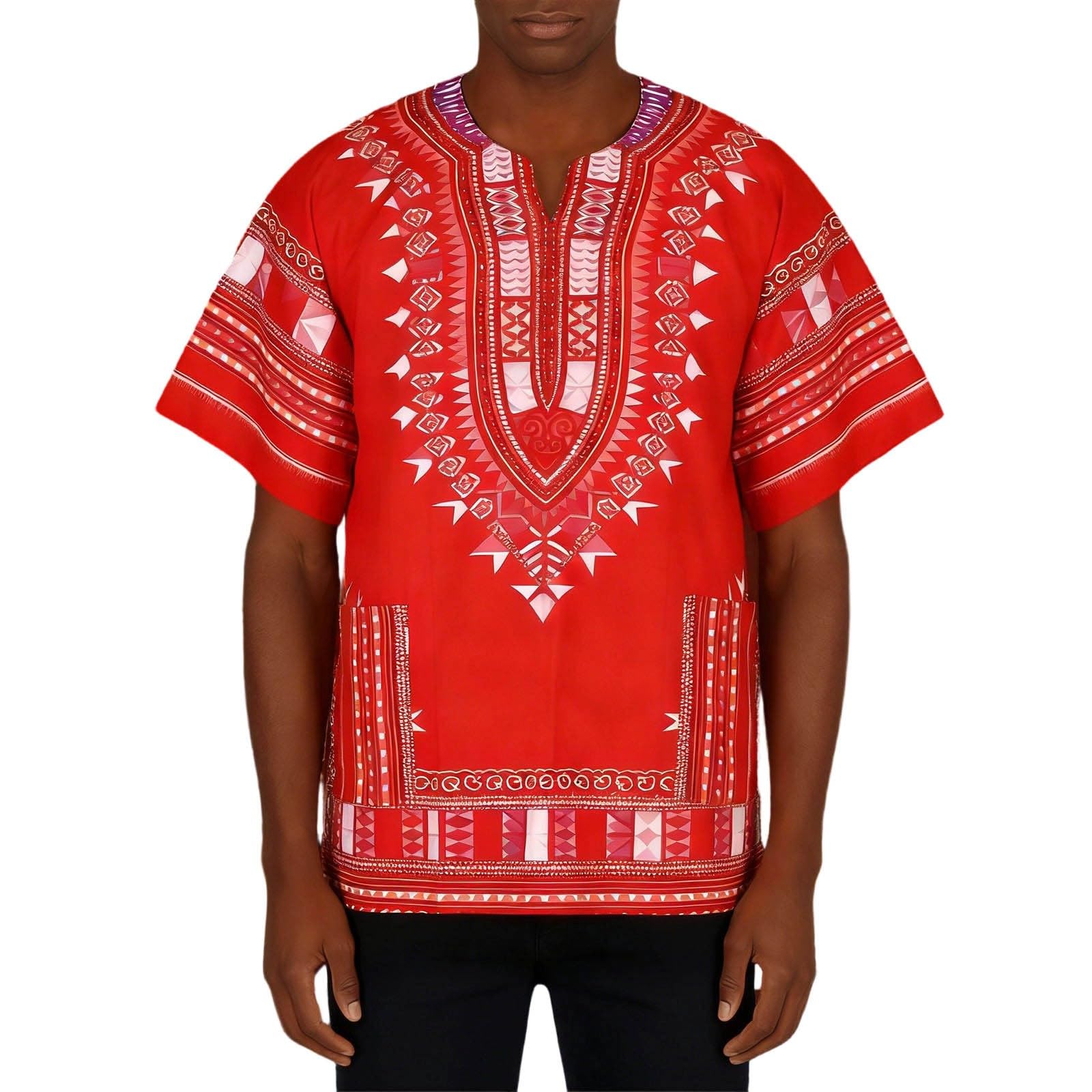 African Shirt Men's African Dashiki Cotton Shirt Men's Outfit Traditional Print Kaftan Unisex Tribal T-Shirt Festival Boho Shirt Traditional Hippie Kente Shirts Short Sleeve Shirt