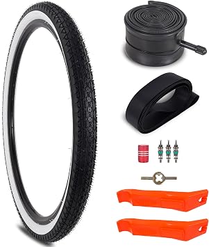 White 26x2.125 Bicycle Tires Foldable - 26 Inch Bike Tire57-559 and Tube with AV Schrader Valve - Installation and Removal Tools Compatible with MTB Off-Road Bike