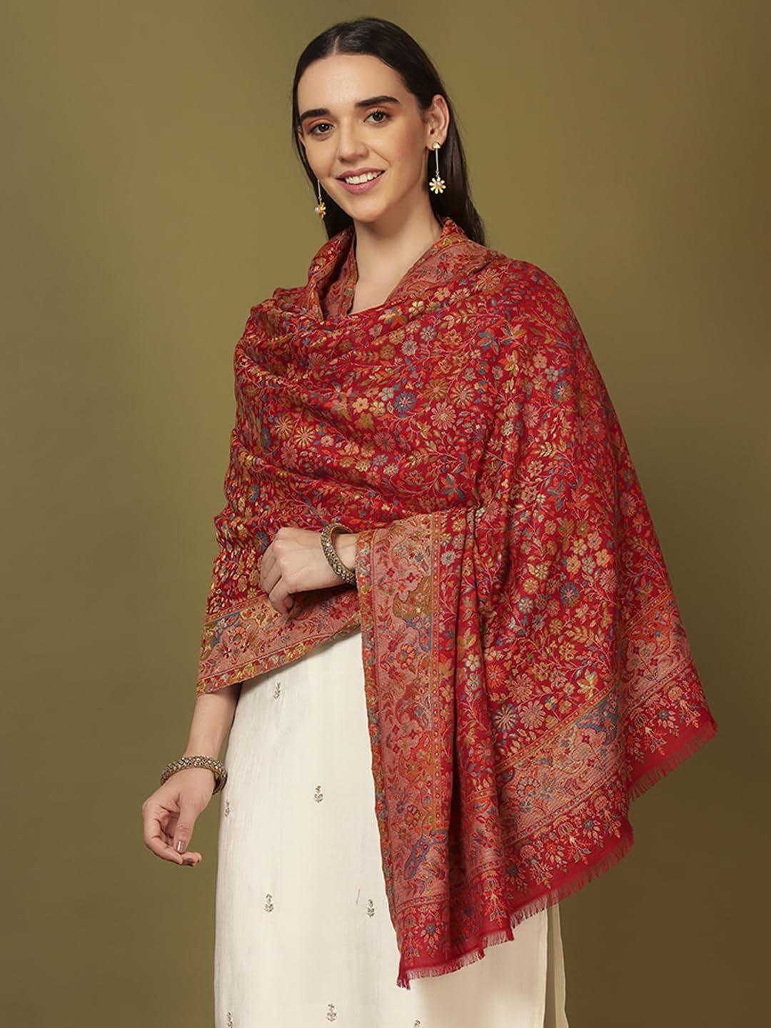 Pashmoda Chal de cachemira de mezcla de lana Nazrana Kaani para mujer (tamaño: 101 x 203 cm)