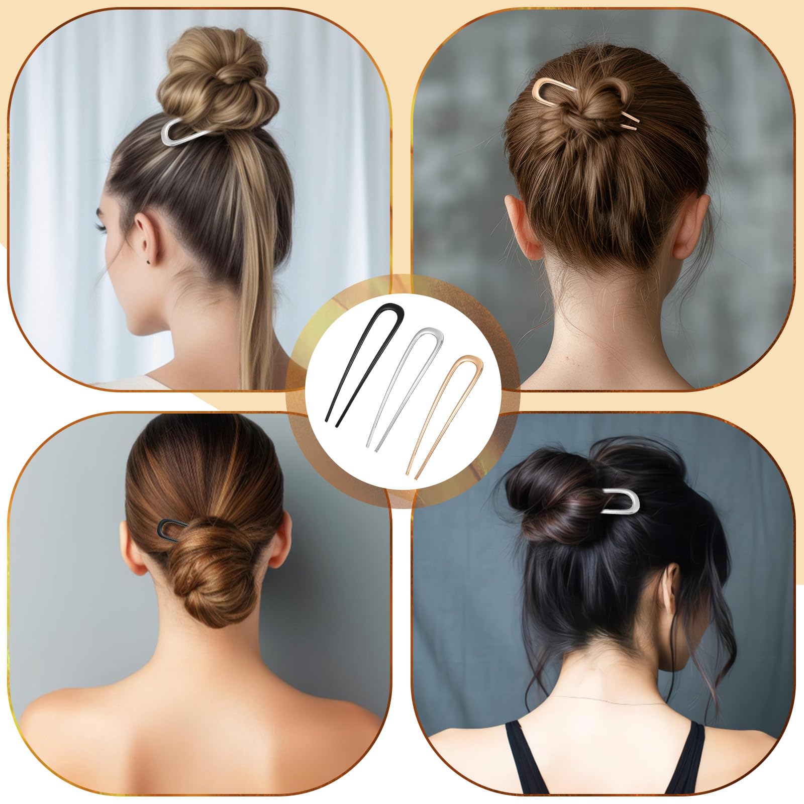 Lnngub 3 Pcs French Hair Pins for Women,French Twist Hair Pin Metal French Hair Pin French Pins Hair U Shaped Hair Pins 5.5 Inches Large French Hair Pin Hairstyle Accessories (Black,Gold,Silver) - Image 4
