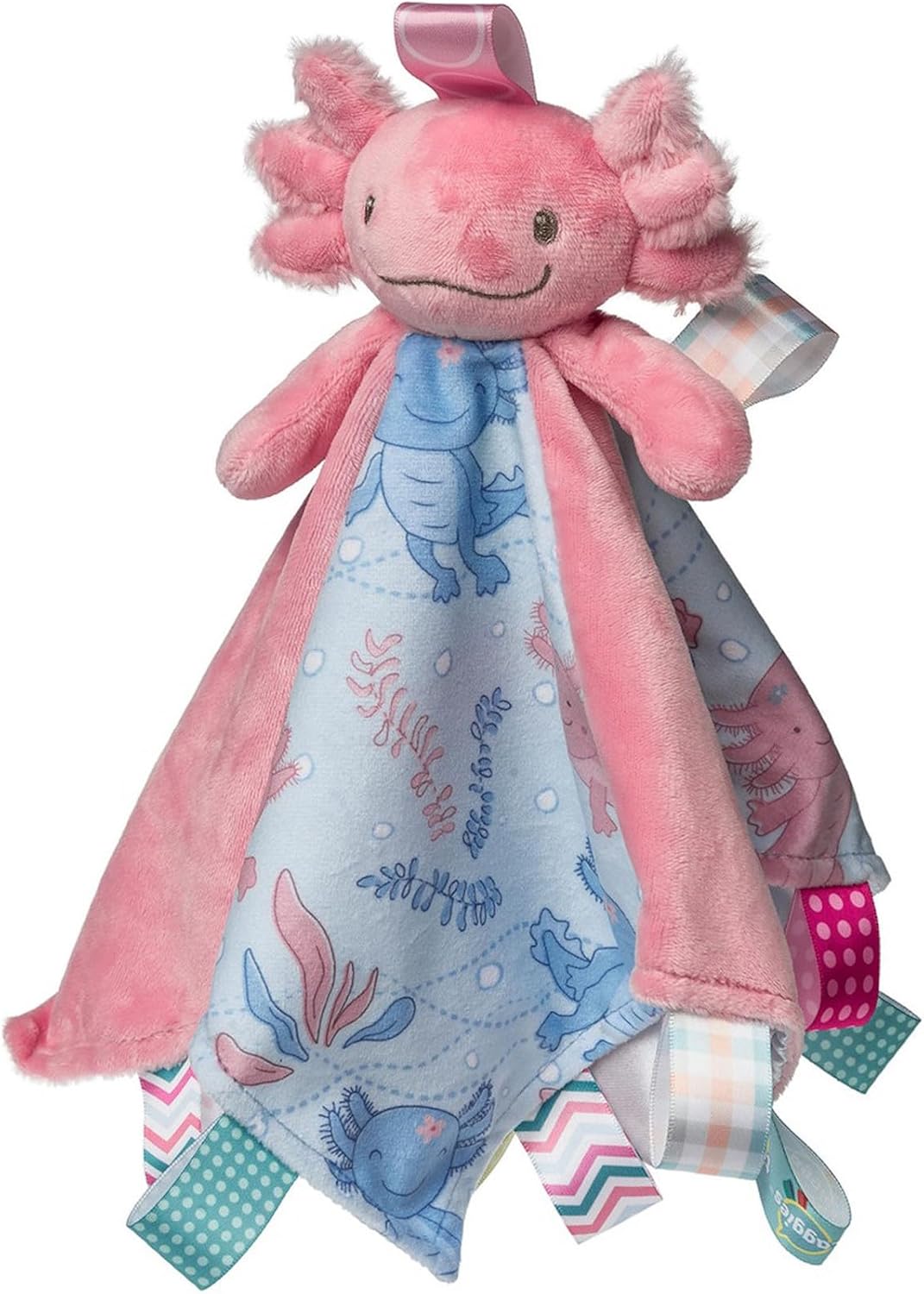 Taggies Stuffed Animal Lovey Security Blanket with Sensory Tags, 13 x 13-Inches, Lizzy Pink Axolotl