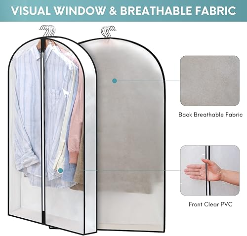 Miniatura 3 de Paquete de 4 bolsas de vestir para vestidos largos con fuelles de 4 pulgadas, bolsas de ropa de 60 pulgadas de largo para vestidos, bolsas de ropa