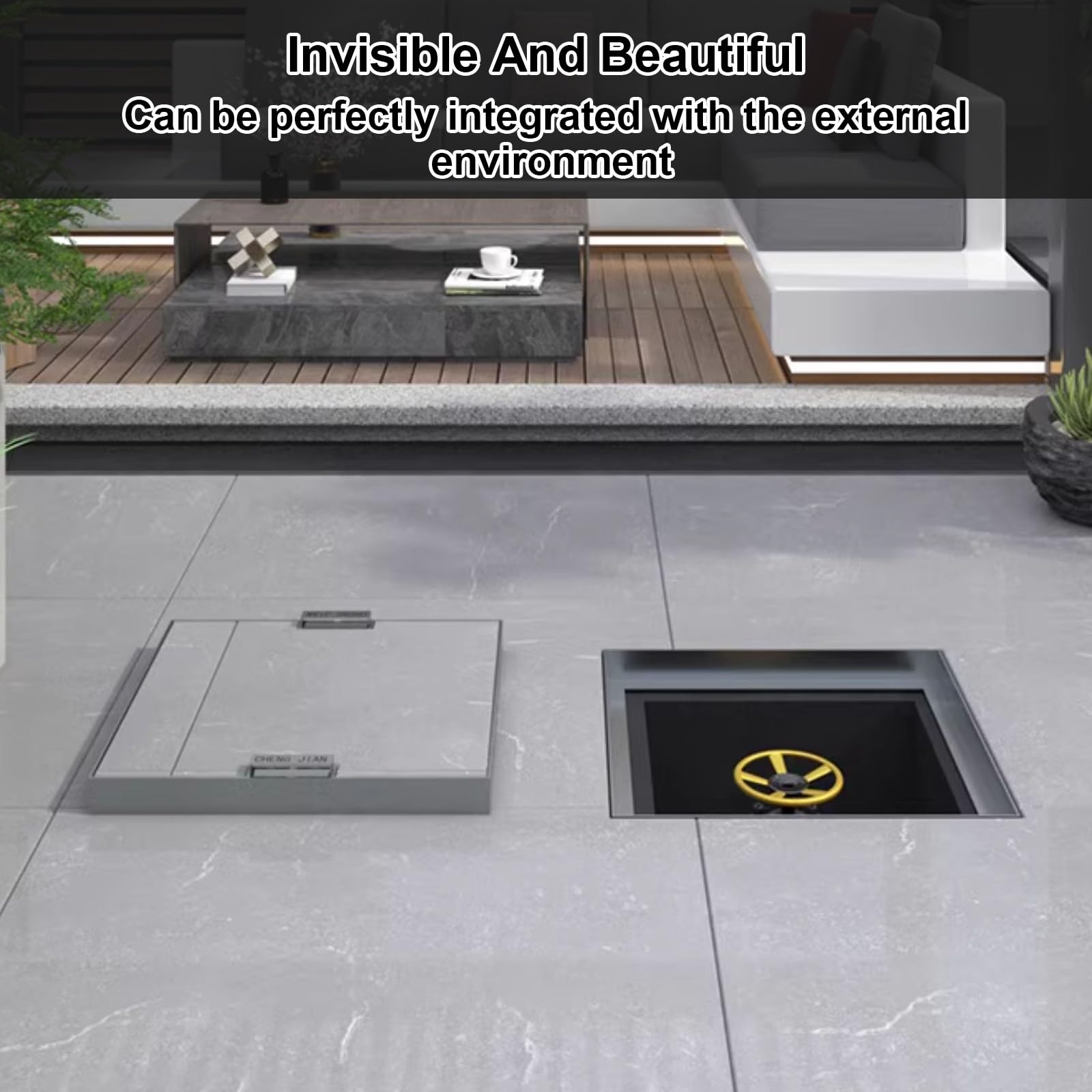 Arqueta Y Marco De Acero Inoxidable Para Pozo Séptico, Tapa De Fosa Séptica Incrustada Cuadradas Con Asas, Para Patio, Acera, Residencial, Interior, Capacidad De Carga 1.5 t(60x30cm/23x12in)