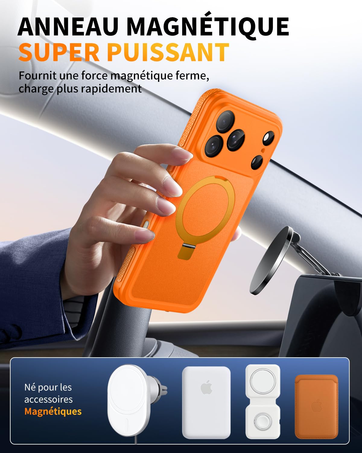 Cover per iPhone 17 Pro Max Impermeabile con Supporto Magnetico | 360°Completa Protezione, IP68 Waterproof Compatibile con Magsafe, Subacquea Antiurto Custodia per iPhone 17 Pro Max, Arancia