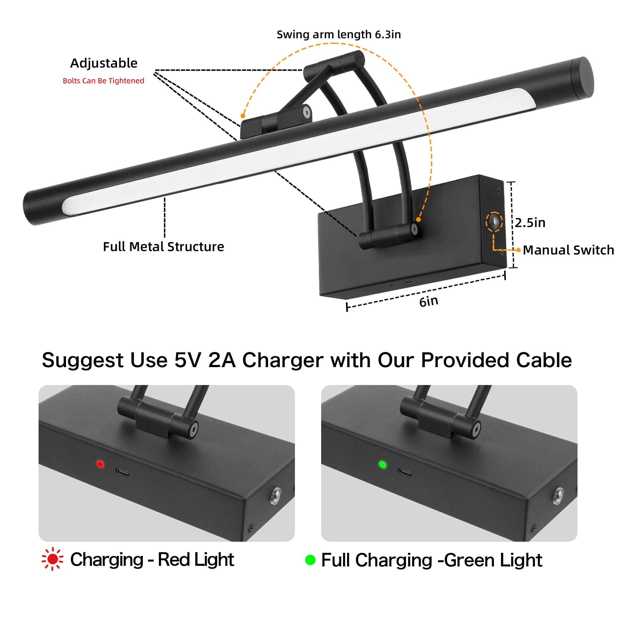 Luci per foto wireless da parete, 40,6 cm, a batteria, con timer remoto, illuminazione artistica ricaricabile per dipinti 3000 K/4000 K/6000 K, dimmerabile, per foto e bersaglio per freccette