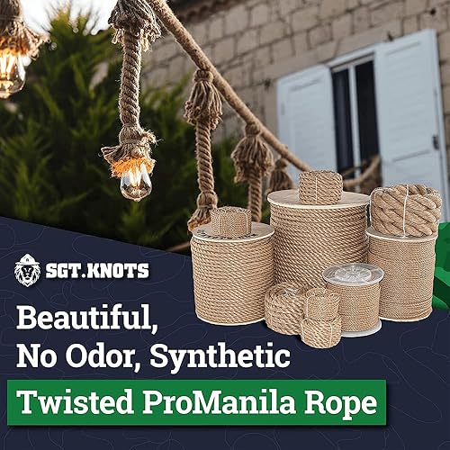 Miniatura 4 de Sgt Knots - Cuerda ProManila (de 14 a 2 pulgadas), de polipropileno trenzado UnManila de 3 hebras, resistente a la humedad, a los rayos UV y a los