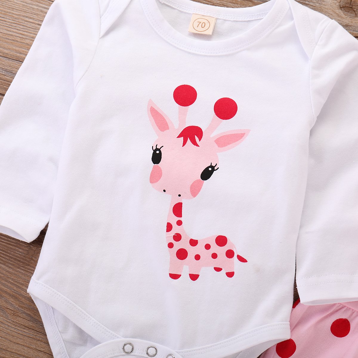 cute newborn baby girl ubrania żyrafa top + pudrowe spodnie w kropki + kapelusz zestaw odzieży dziennej