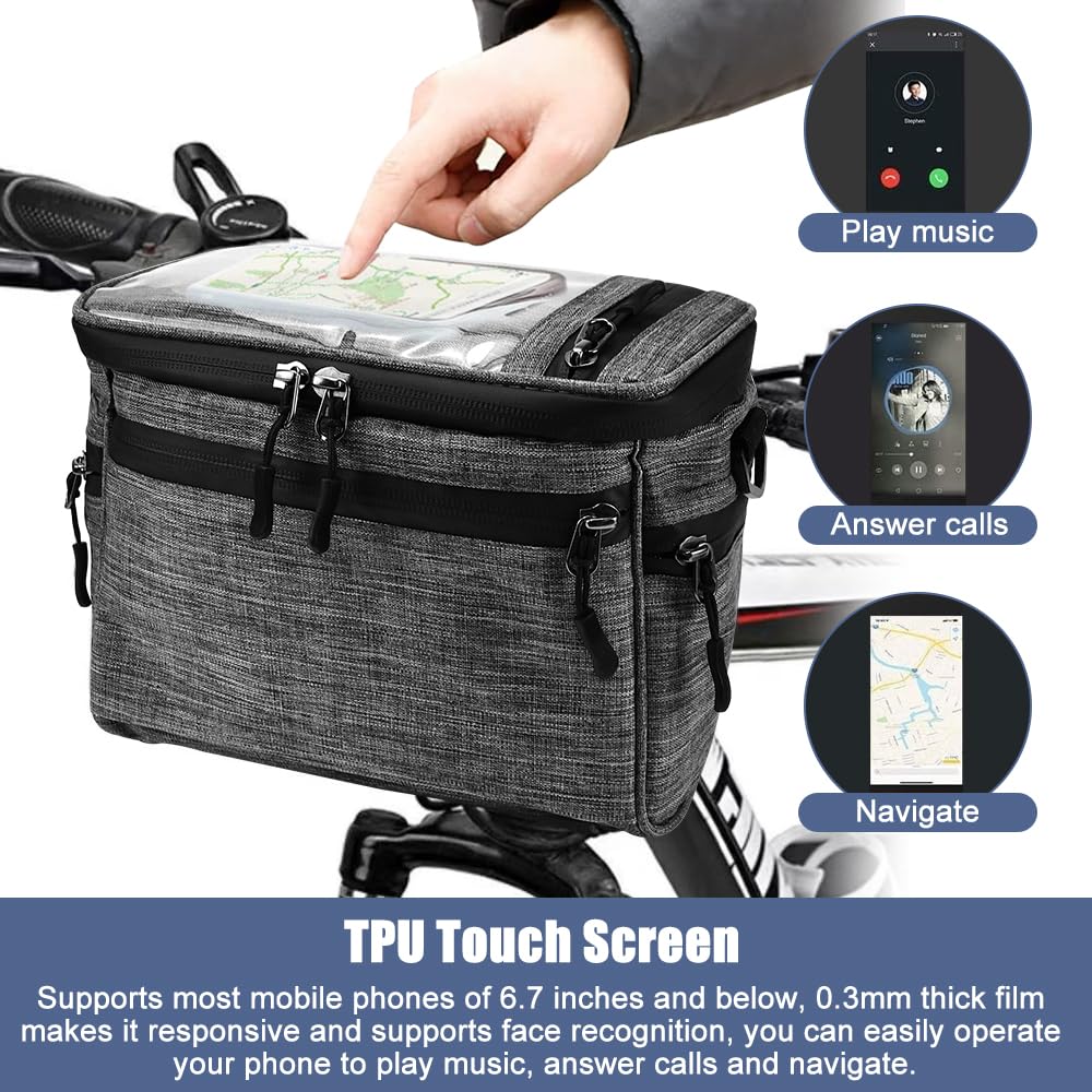 Borsa Manubrio Bici 6.5L Impermeabile - Con Adattatore, Tasca Smartphone, Per Bici Ed E-bike, Nero - Foto 5