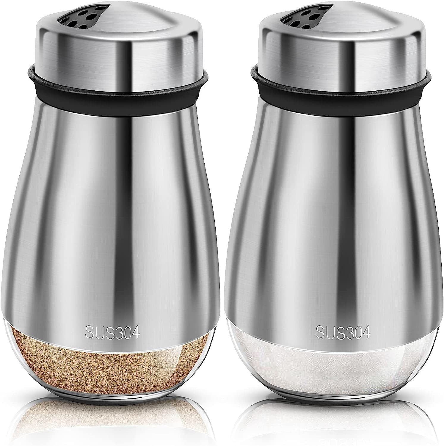 2pack Salt and Pepper Shakers Set,Salt Shaker With Adjustable Pour Holes,304 Stainless Steel & Glass Salt Pepper Shakers,Refillable Spice Dispenser, For Pepper Salts Seasoning