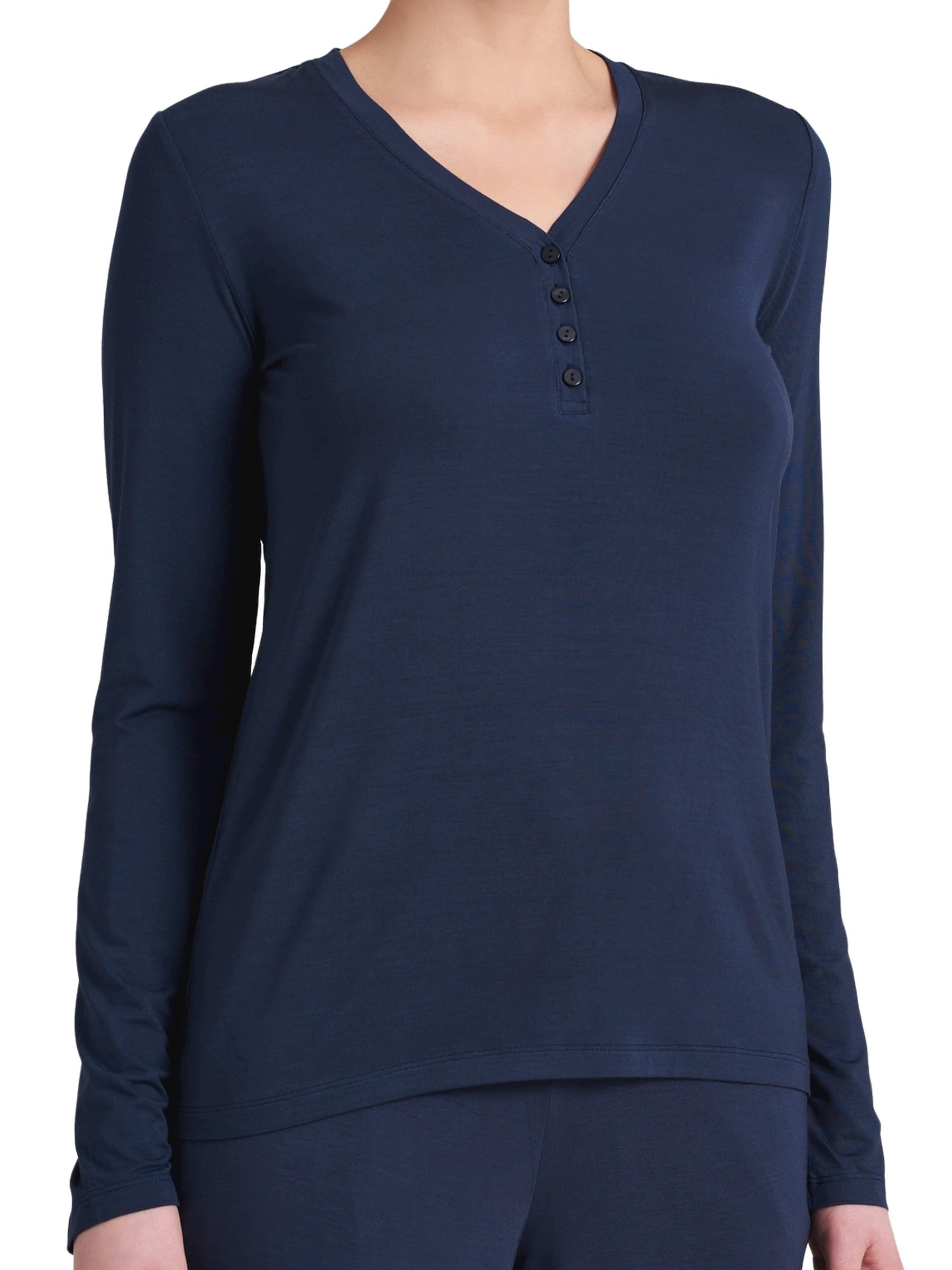 Schiesser Schlafshirt Knopfleiste Langarm Camiseta de Pijama para Mujer