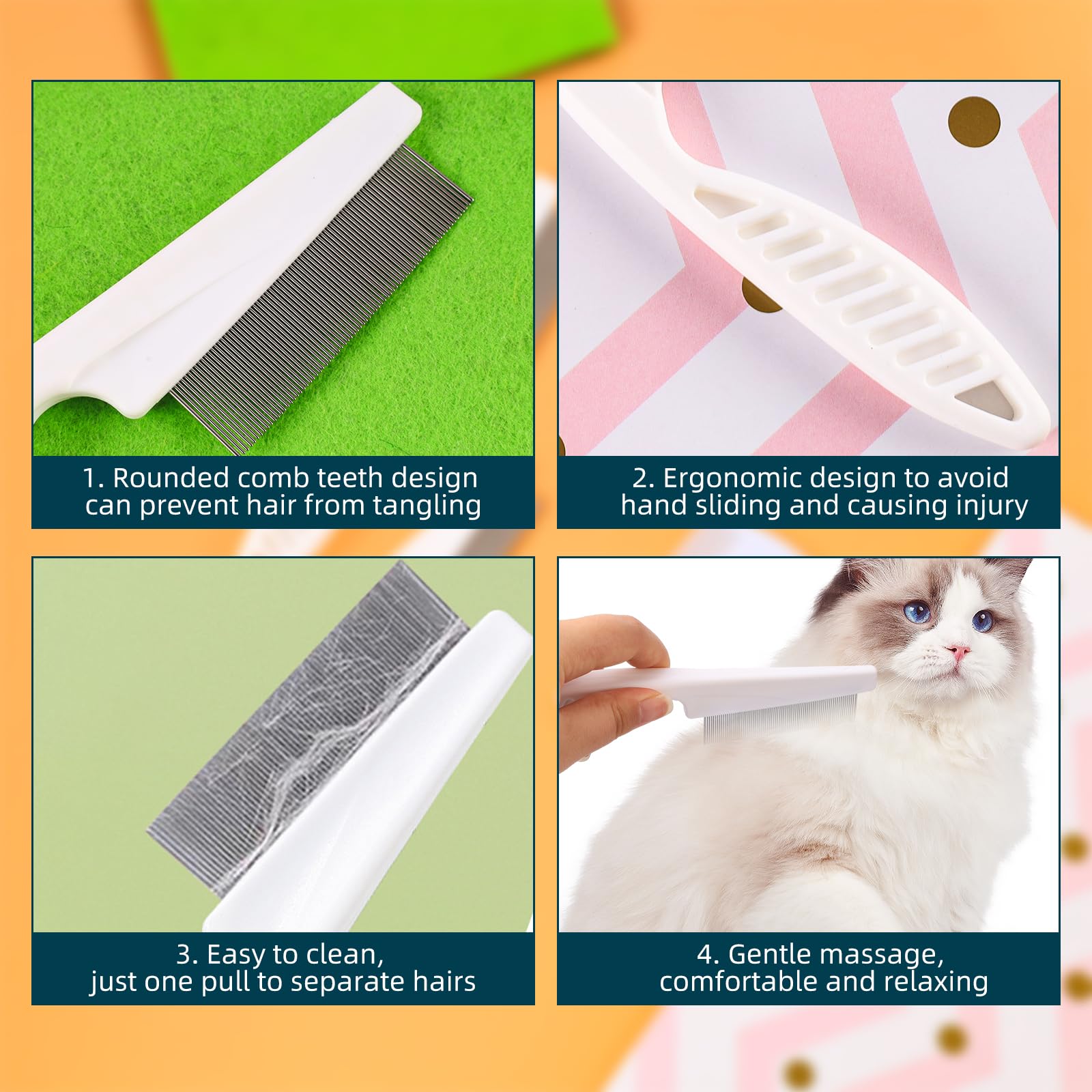 Peigne multifonction pour animaux de compagnie - 4 peignes en plastique pour chats et chiens - Efficace contre les puces et les poux - Soin pour propriétaires d'animaux de compagnie
