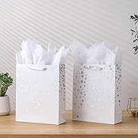 Vista 4 de SHIPKEY Paquete de 12 bolsas de regalo blancas, 10 x 4 x 13 pulgadas, bolsas de regalo blancas medianas surtidas, bolsas de regalo para regalos