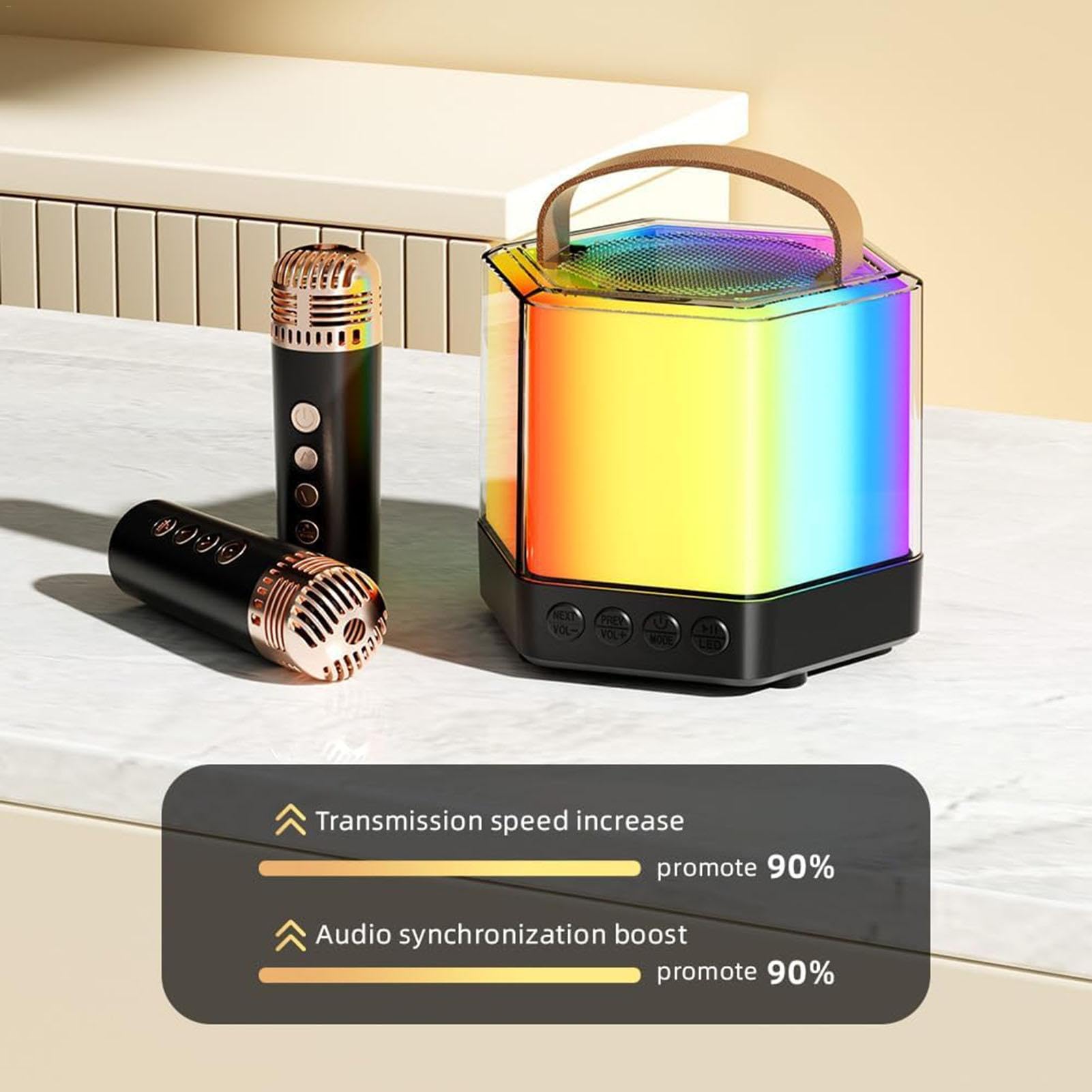 Maszyna do karaoke dla doros?ych, g? ?nik ?wietleniowy RGB z 2 mikrofonami | bezprzewodowymi | ?wietlenie RGB 2 bezprzewodowe mikrofony, zestaw g? ?ników karaoke dla lepszej atmosfery imprezowej