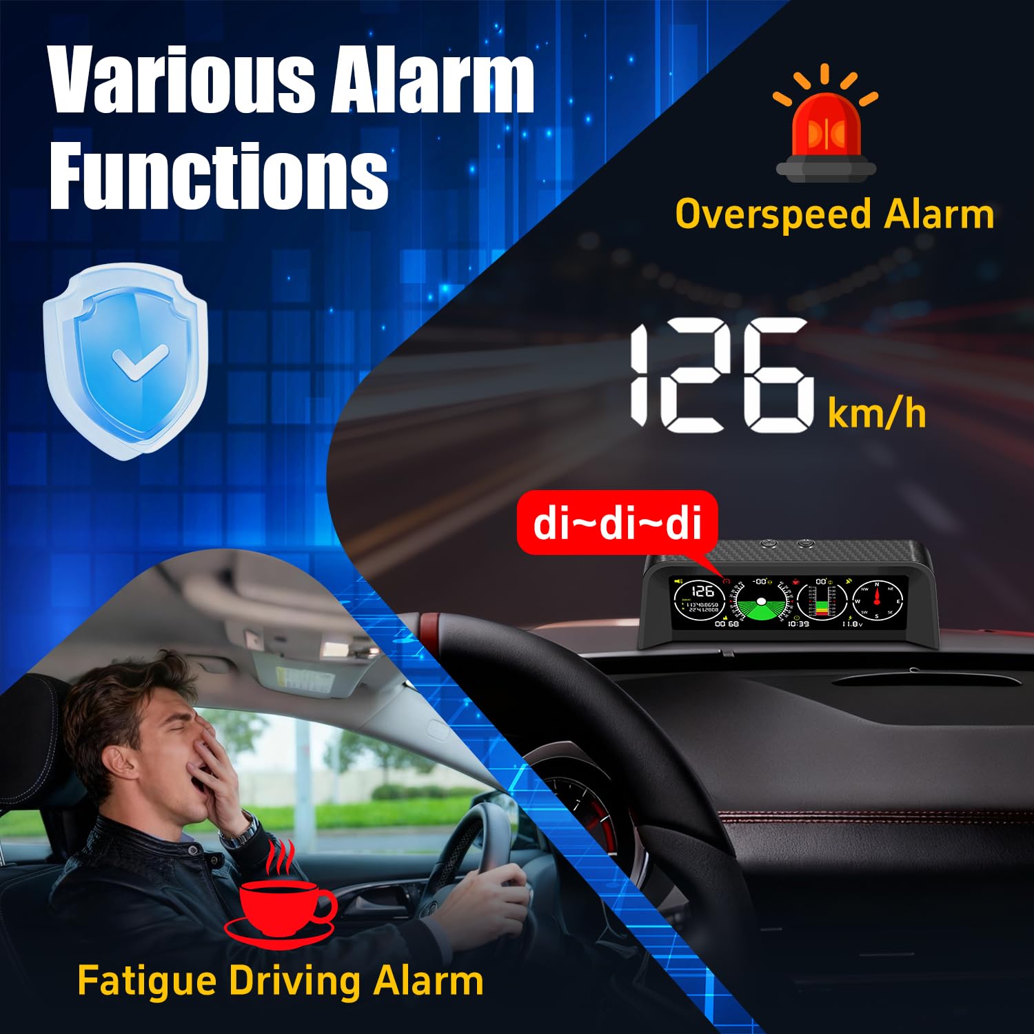 X60 Pro Car Inclinometer for Off-Road, GPS Speedometer MPH KMH with Compass, Multi-Functional Digital HUD, Compass‌ /GPS Time/Latitude & Longitude/Altitude‌/ Speed‌/ Vehicle Inclinometer 6-in-1