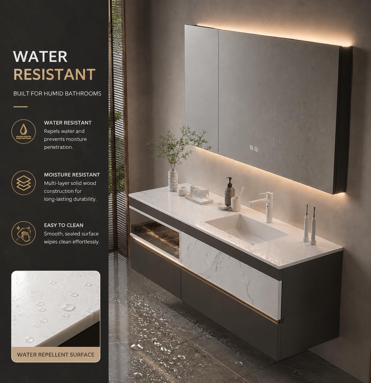 68" Bathroom Vanity with Sink, Floating Bath Vanity with Mirror Cabinet image 4