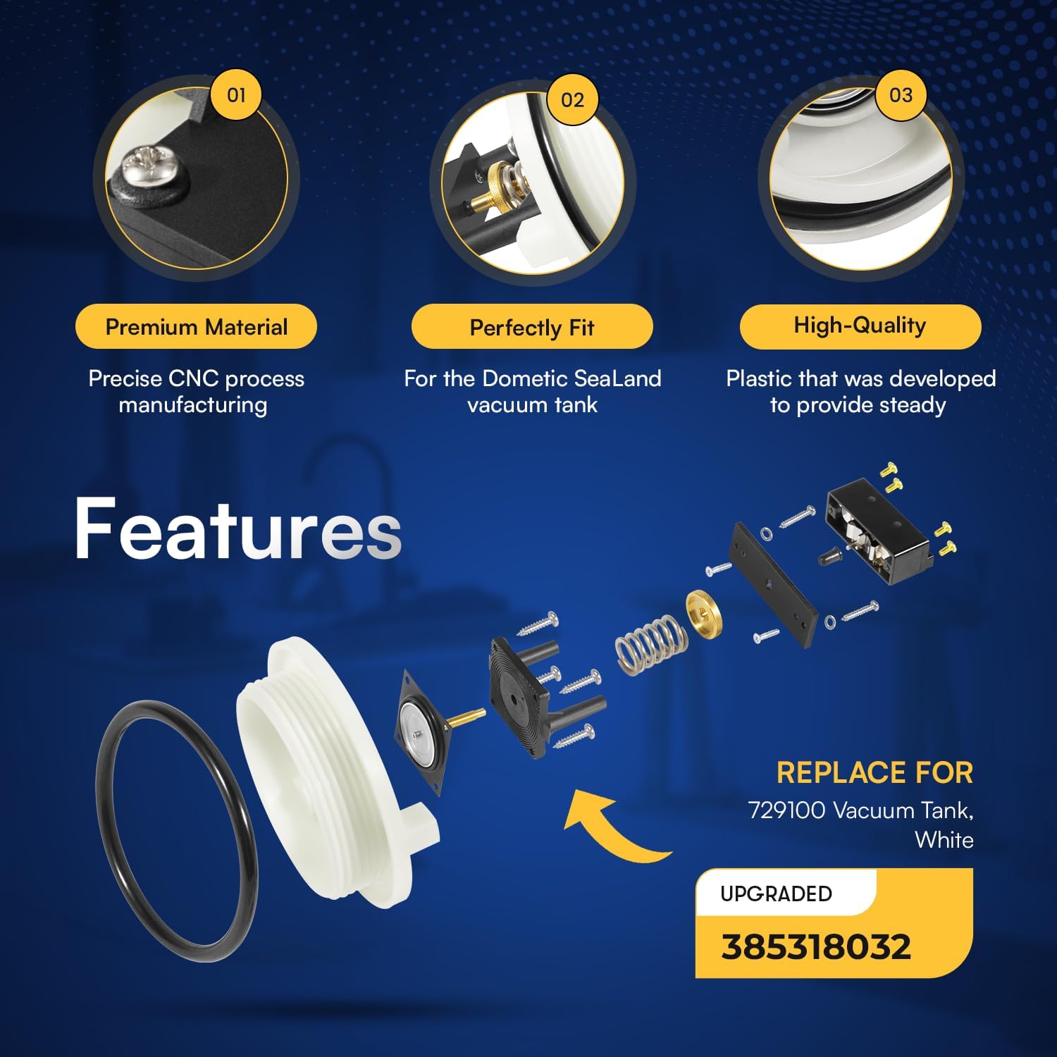 Sunluway Replacement for Dometic Sealand 385318032 Vacuum Tank Switch Kit, Replace for 729100 Vacuum Tank, White