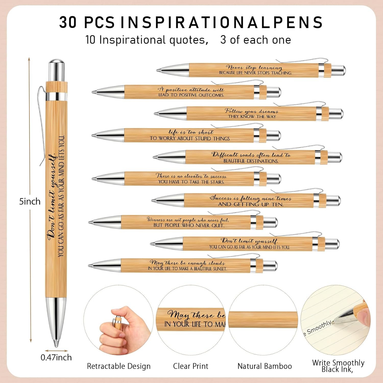 Yeaqee Inspirational Spiral Notebooks Set with Sticky Notepads Motivational Bamboo Ballpoint Pens 2026 Graduation Gifts Thank You Gift Journal for Student Teacher Nurse Employee Coworkers(30 Set)