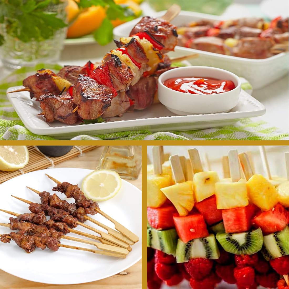 100 Spiedini Di Bambù 12cm - Per BBQ, Frutta, Verdura, Cocktail, Naturali Ed Ecologici - Foto 3