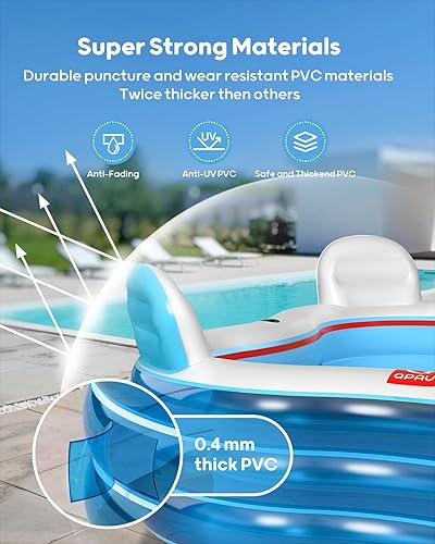 Miniatura 4 de QPAU Inflatable Swimming Pool, Family Full-Sized Pool, 4 Inflatable Seats with Backrests, Large Kiddie Pool for Outdoor and Backyard, for Children &