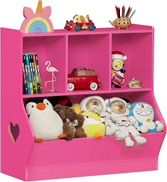 Lerliuo Kids Toy Storage Organizer, Children Small Bookcase and Bookshelf, Toddler 4 Cubby Toy Storage Cabinet, Toy Shelf for Playroom, Bedroom, Living Room, Nursery, School 29.53 H Pink