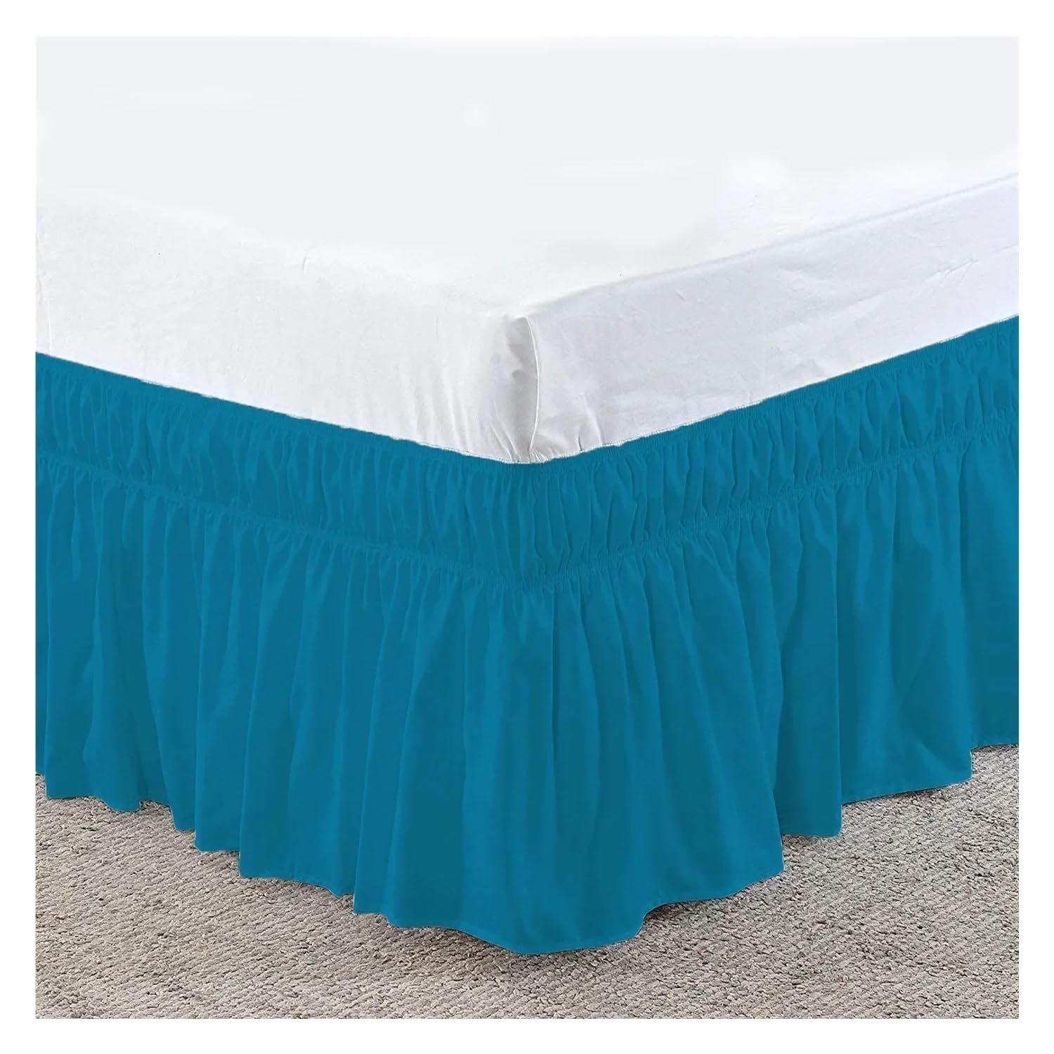 Elastischer Bettrock mit Rüschen, weich, bequem, zum Umwickeln, lichtbeständig, einfarbig, Doppelbett, Queen-Size, King-Size-Größe (blaugrün, King-Size, 203 x 198 x 40 cm)