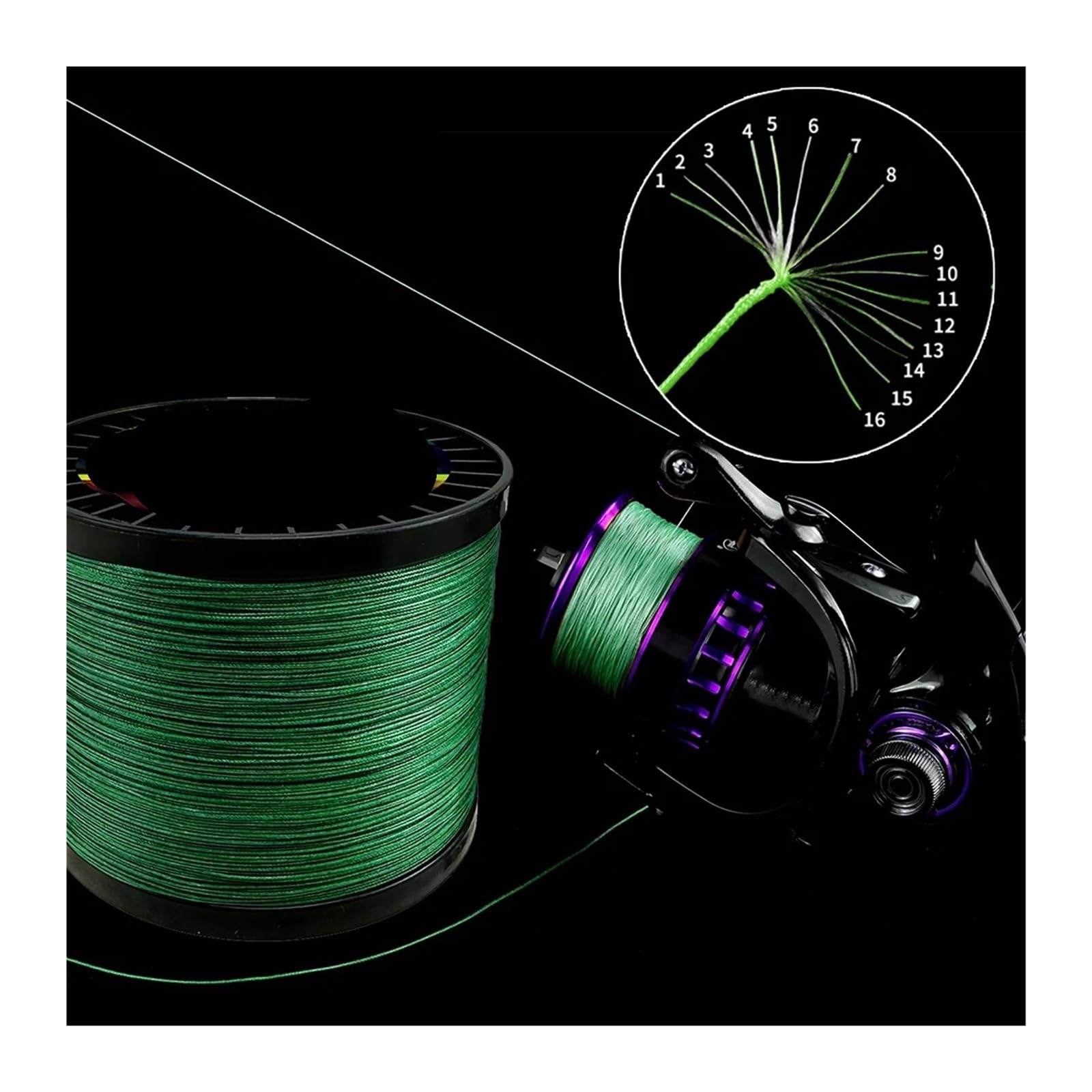 Sedal Trenzado de 16 hebras, Alambre multifilamento núcleo Hueco, 25-200LB(,300M-80LB-0.45mm)