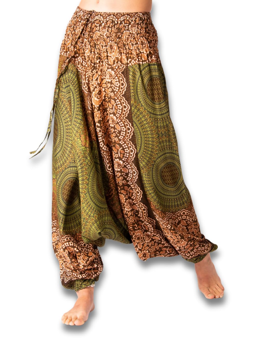 Panasiam Unisex Mandala Olive Green Aladin Pants, Mandala 1, Olive Green Xl