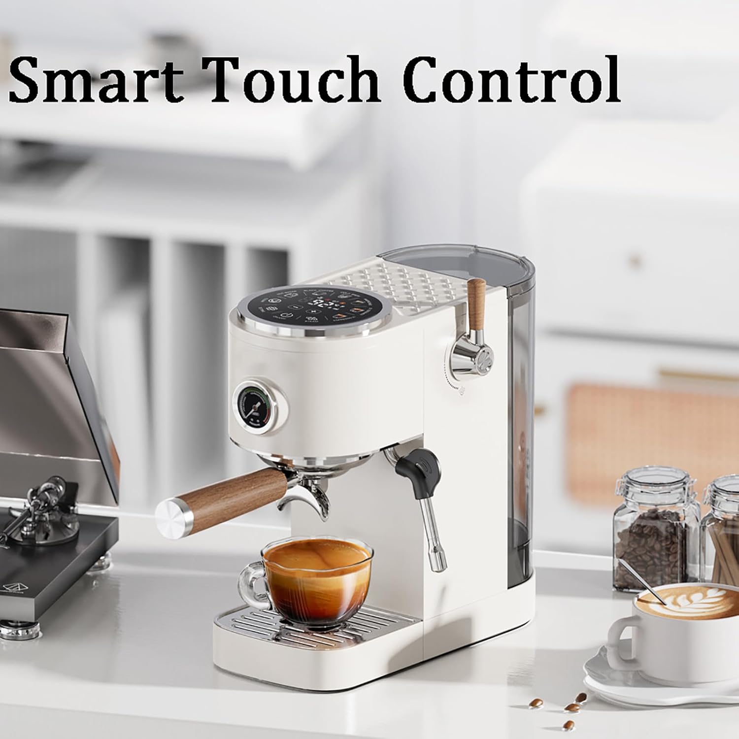 Coffee and Espresso Machine with Dual Boiler and Steam Wand 58mm Portafilter Built-in Coffee Grinder Compact Design for Home Use